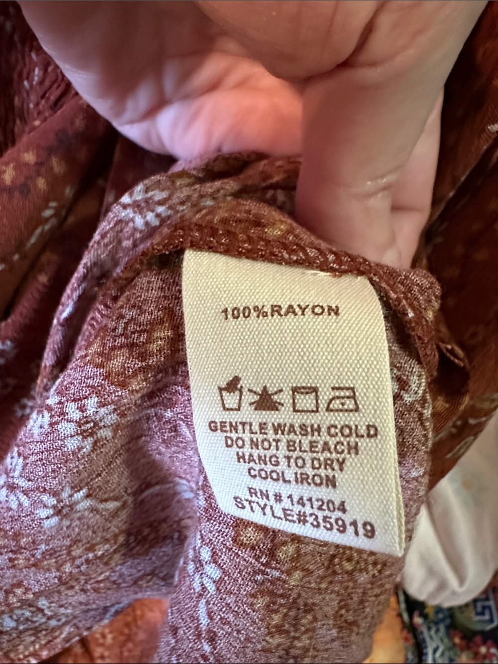 Hem & Thread Rust Paisley Smocked V-Neck Blouse - Picture 6 of 10
